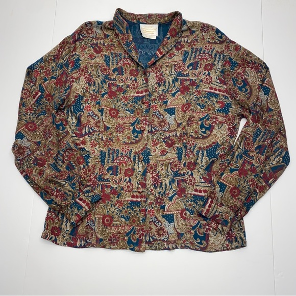 Pendleton VNT Country Sophisticates Floral Blouse W 14 Brown Maroon Blue USA - Picture 16 of 16